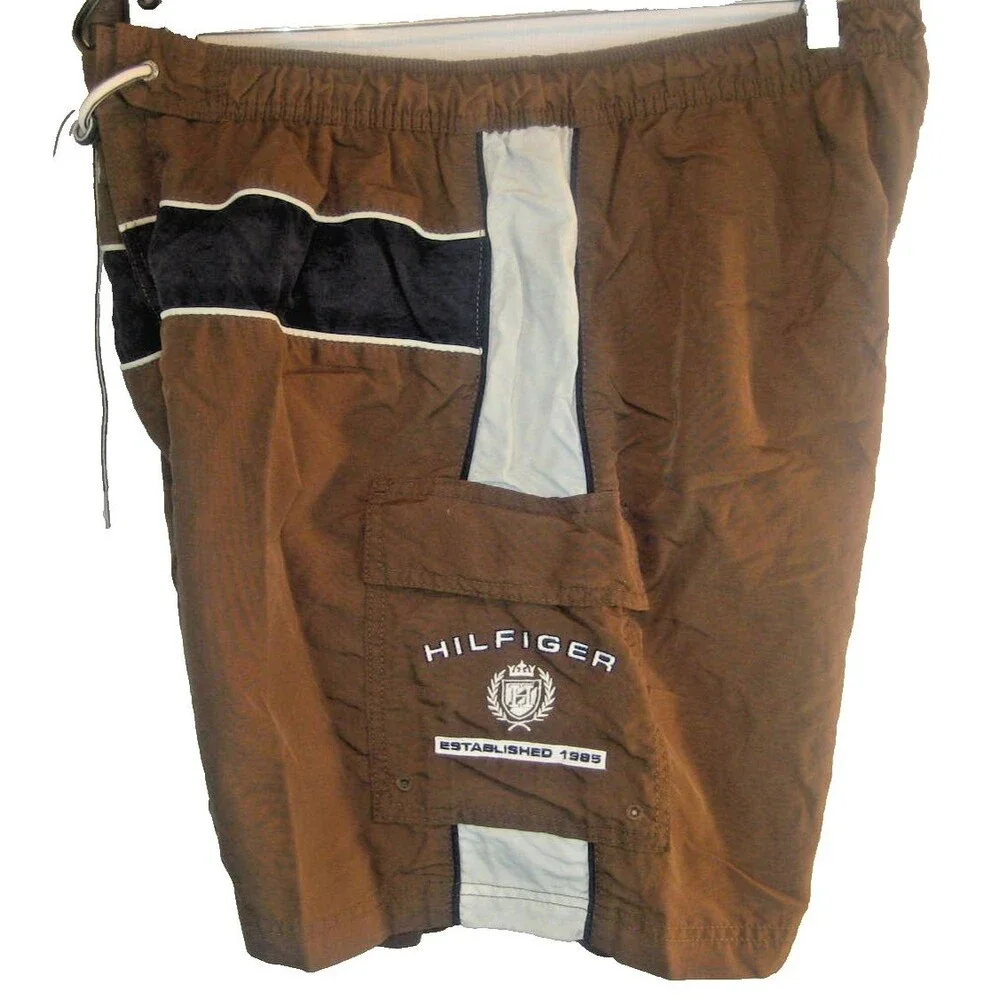 Mens Tommy Hilfiger Brown Nylon Swim Suit Board Shorts sz XLx6